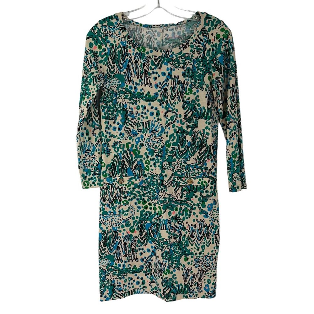 Lilly Pulitzer Corine Sea Oat Printed Long Sleeve Mini Dress X-Small XS